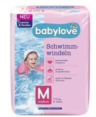 Babylove Schwimmwindeln, Größe M (7-13kg), 12 Stück - Sorglose Schwimmzeiten