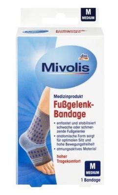 Mivolis Kompressions-Fußgelenkbandage, mittlere Größe, 1 Stéck Packung