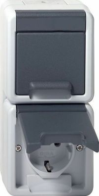 Gira IP44 WG Doppelsteckdose senkrecht Aufputz Grau 078030