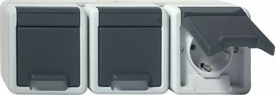 Gira IP44 WG Steckdose 3fach Aufputz Grau 078930