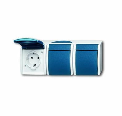 B + J ocean® Steckdose mit Klappdeckel 3-fach, grau/ blaugrün 2300/3EW-53