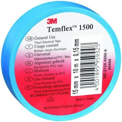 3M Isolierband TemFlex 15mm x 10 meter blau 1 Rolle