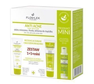 Flos-Lek 24H Hautklärendes Anti-Akne Pflegeset mit Creme, Serum & Tonic, 150 ml