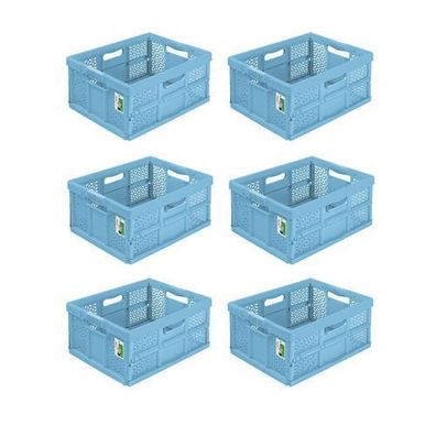 6x Stabile Profi Klappbox 32L PAFEN Einkaufskiste klappbar mit Soft-Griffe Blau