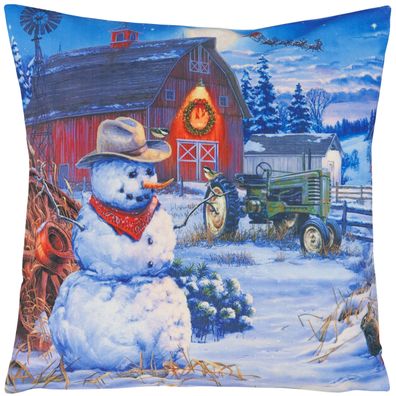 Kissenhülle Weihnachten 40x40 Kissenbezug Weihnachtskissen Schneemann Cowboy