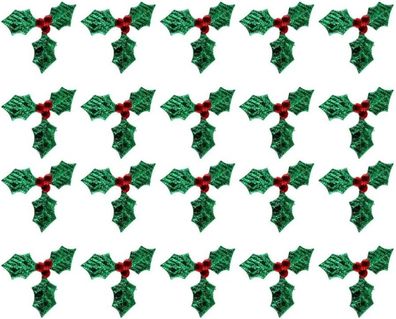 100 Stück Mini-Dreiblatt-Stechpalmen-Beeren-Verzierungen für Weihnachtskranz-Arrangem