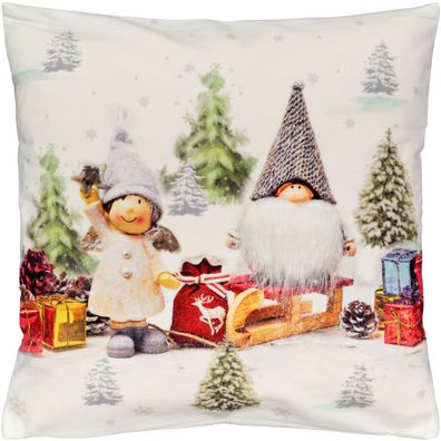 Kissenhülle Weihnachten 40x40 Wichtel Plüsch Bart Weiß Kissen Weihnachtskissen