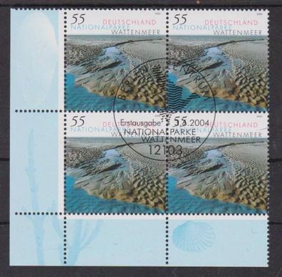 BRD 2004 gestempelt Eck-Rand 4er Block MiNr. 2407 Nationalparks im Wattenmeer