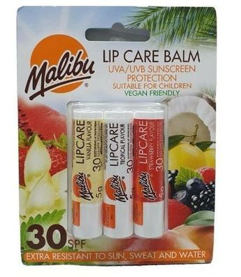 Lippenschutz Trio SPF30 - Malibu Vanille, Tropisch, Erdbeere 4g