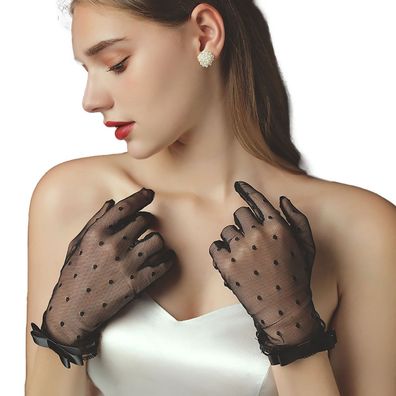 Schwarze Spitzenhandschuhe mit Schleife, Abschlussball-Accessoires