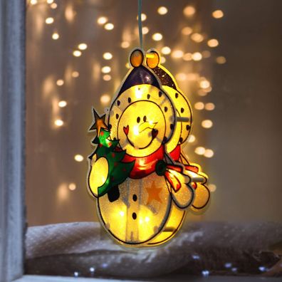 LED-Weihnachts-Fensteraufkleber, Schneemann-Dekorationen, LED-Fenster-Saugnapf, Batte