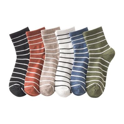 6 Paar Damen Streifen Mittelsocken, dünne Ausführung