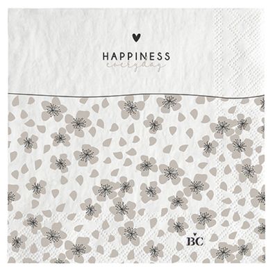 Bastion Collections 20 Servietten 25x25cm Papier Happiness Blumen grau weiß BC