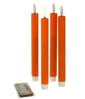 4 Set LED Stab Kerze Orange Beleuchtung Deko Fernbedienung Echtwachs dimmbar