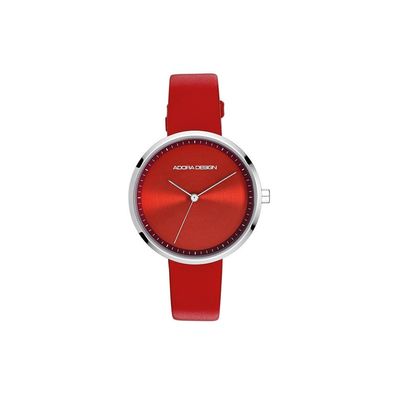 Adora Design Damenuhr Edelstahl 3 BAR Analog Quarz rotes Lederband