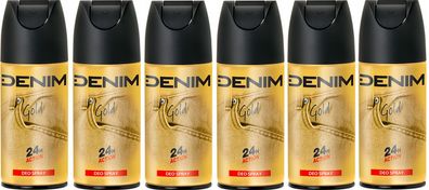 Denim Gold Deodorant Spray 24h Action 6 x 150ml Deo