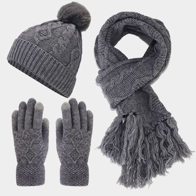 Mütze Schal Winter Handschuh Set Damen Strickanzug