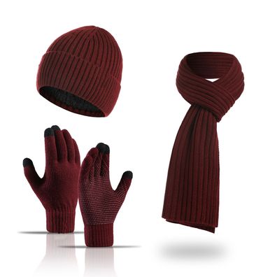 Warme Winterhandschuhe für Damen und Herren, 3-teiliges Set