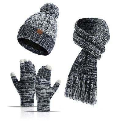 Winter-Strickmütze und Schal-Set für Damen