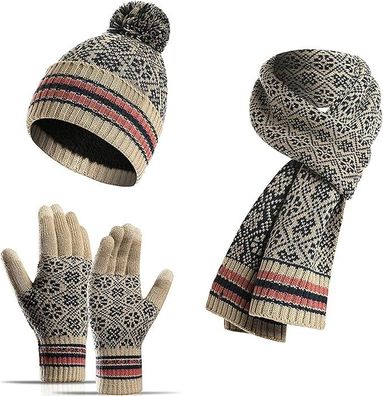 Set aus Mütze, Schal und Handschuhen für Damen, Wintergeschenk