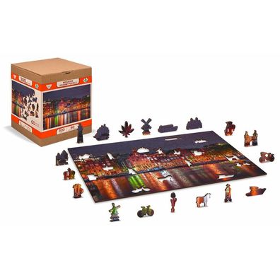 WOODEN CITY Holzpuzzle Nacht Amsterdam 2in1, 300 Teile ECO