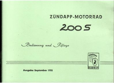 Bedienungsanleitung Zündapp Motorrad 200 S, Zweirad, Oldtimer