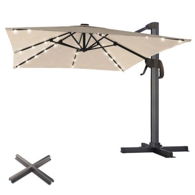 SUN LUIS | Sonnenschirm | Quadratisch | B: 300 x 300 cm | Taupe | LED | + Ständer |