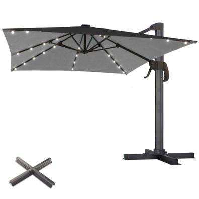 SUN LUIS | Sonnenschirm | Quadratisch | B: 300 x 300 cm | Schwarz | LED | + Ständer