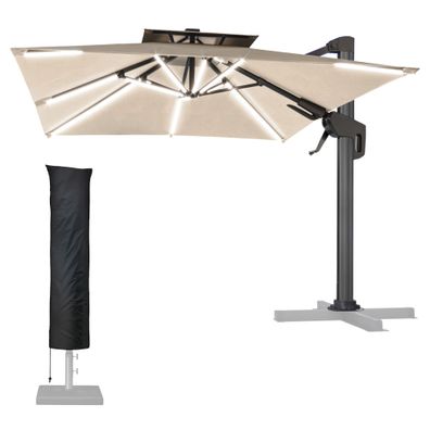 SUN PIETRO | Sonnenschirm | Quadratisch | B: 300 x 300 cm | Taupe | LED | + Hülle |