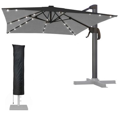 SUN LUIS | Sonnenschirm | Quadratisch | B: 300 x 300 cm | Schwarz | LED | + Hülle |