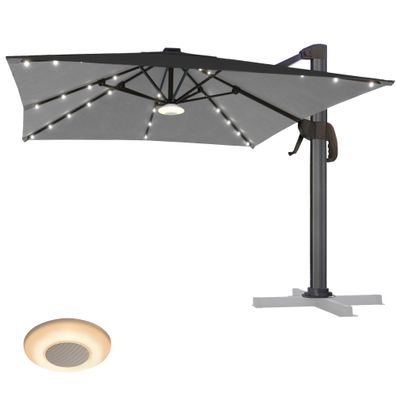 SUN LUIS | Sonnenschirm | Quadratisch | B: 300 x 300 cm | Schwarz | LED | + Musikbox