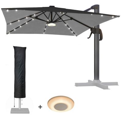 SUN LUIS | Sonnenschirm | Quadratisch | B: 300 x 300 cm | Schwarz | LED | + Musikbox