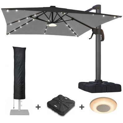 SUN LUIS | Sonnenschirm | Quadratisch | B: 300 x 300 cm | Schwarz | LED | + Ständer,