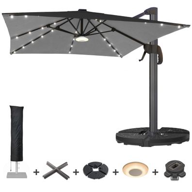 SUN LUIS | Sonnenschirm | Quadratisch | B: 300 x 300 cm | Schwarz | LED | + Ständer,