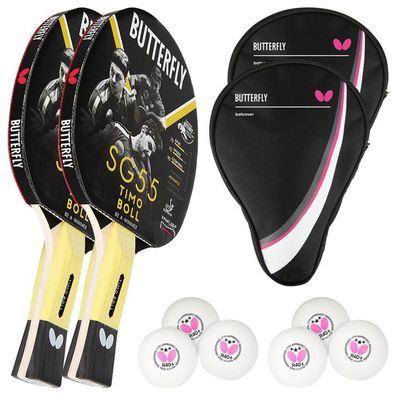 Butterfly 2x Timo Boll SG55 Tischtennisschläger + 2x Tischtennishülle Drive Case