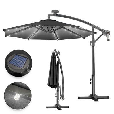 SUN LUCA | Sonnenschirm | Rund | Ø 300 cm | Schwarz | LED | Ampelschirm, Marktschirm