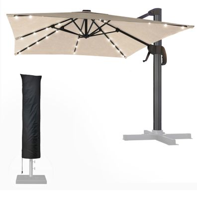 SUN LUIS | Sonnenschirm | Quadratisch | B: 300 x 300 cm | Taupe | LED | + Hülle | So