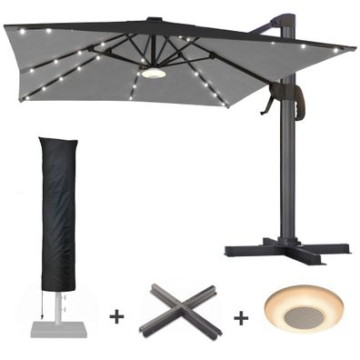 SUN LUIS | Sonnenschirm | Quadratisch | B: 300 x 300 cm | Schwarz | LED | + Ständer,