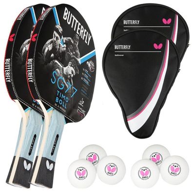 Butterfly 2x Timo Boll SG77 Tischtennisschläger + 2x Tischtennishülle Drive Case