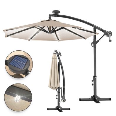 SUN LUCA | Sonnenschirm | Rund | Ø 300 cm | Taupe | LED | Ampelschirm, Marktschirm,