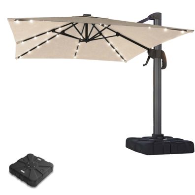 SUN LUIS | Sonnenschirm | Quadratisch | B: 300 x 300 cm | Taupe | LED | + Ständer |