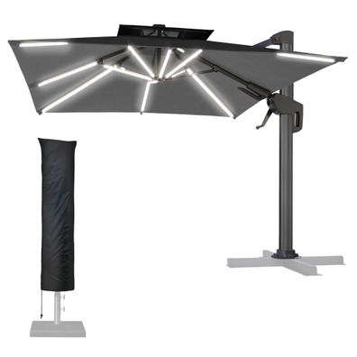 SUN PIETRO | Sonnenschirm | Quadratisch | B: 300 x 300 cm | Schwarz | LED | + Hülle