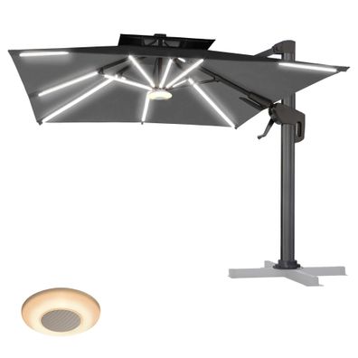 SUN PIETRO | Sonnenschirm | Quadratisch | B: 300 x 300 cm | Schwarz | LED | + Musikb