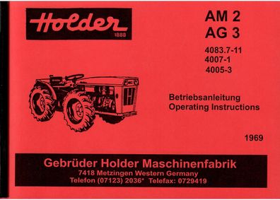 Betriebsanleitung Holder AM 2 / AG 3, Motor HD 2, 20 PS, und HD 3, 30 PS, Oldtimer