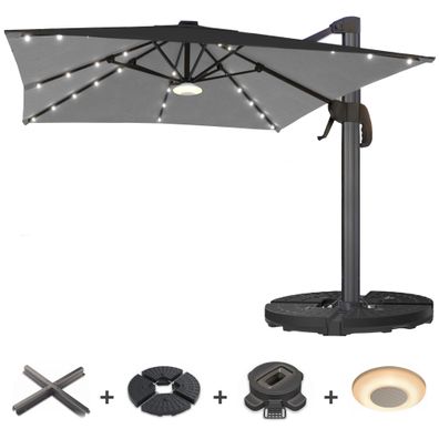 SUN LUIS | Sonnenschirm | Quadratisch | B: 300 x 300 cm | Schwarz | LED | + Ständer,