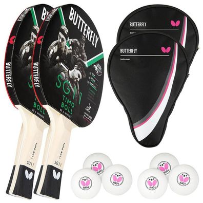 Butterfly 2x Timo Boll SG11 Tischtennisschläger + 2x Tischtennishülle Drive Case