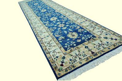 Teppich Ziegler Chobi Läufer 80x300 cm 100% Wolle Handgeknüpft Läufer beige blau