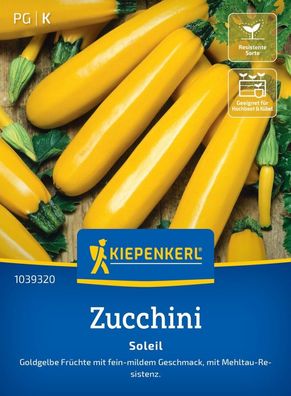 Zucchini Soleil, F1, goldgelbe Früchte - Mehltau-Resistent - für Freiland u