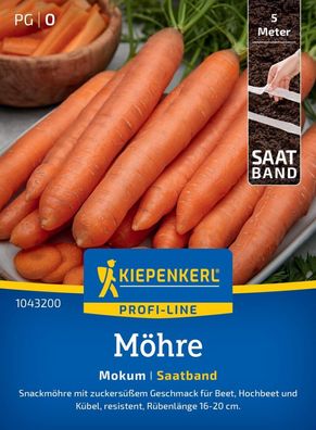 Möhre Mokum, F1, Saatband, Snackmöhre mit zuckersüßem Geschmack - Beet,