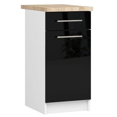 Küchenschrank AKORD OLIWIA modular S40 Weiß 40 cm Front Schwarz Hochglanz 40x85x46 cm